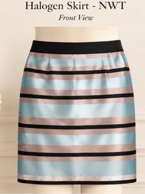 Halogen NWT Satin Stripe Skirt Blue Taupe Black Pencil Skirt